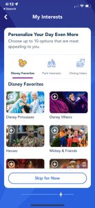 Picking favorites in Disney Genie APP
