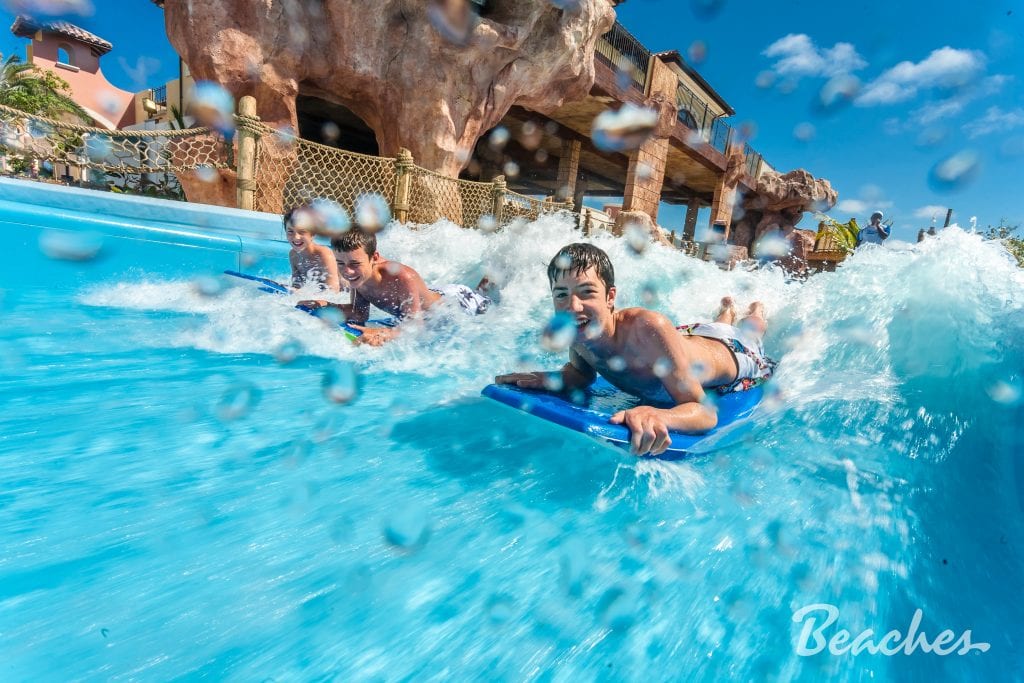 Kids on the water slides at the Beaches Turks and Caicos water park