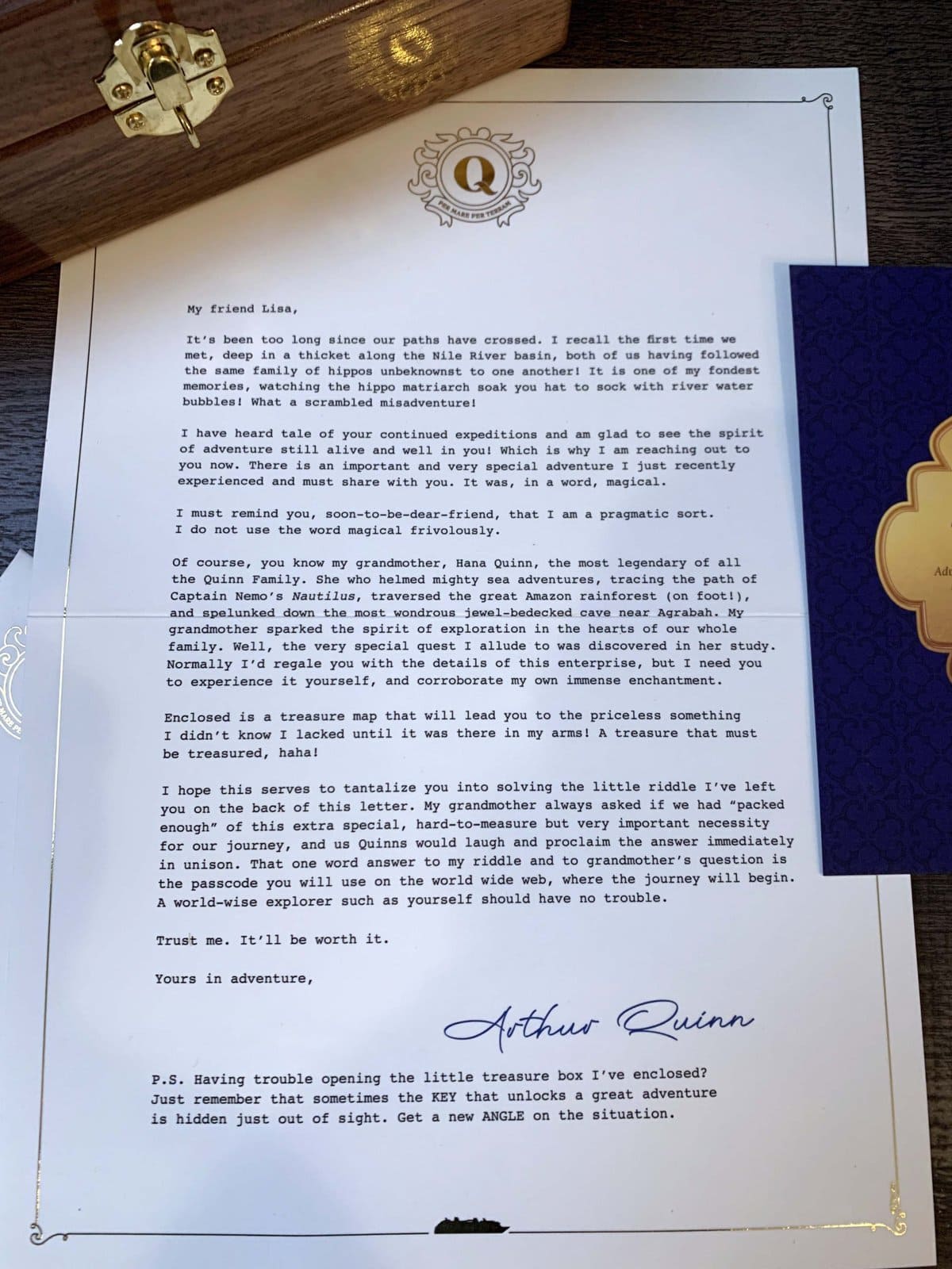Disney Treasure Letter from Arthur Quinn