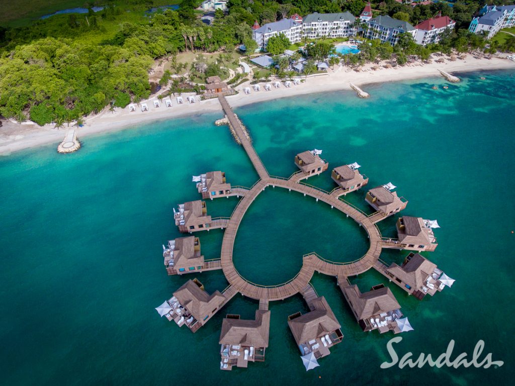 Best Sandals Resort of a honeymoon, over the water bungalows heart shape